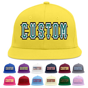 Custom Light Gold Aqua-White Flat Eaves Sport Baseball Cap