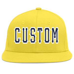 Custom Light Gold Navy-White Flat Eaves Sport Baseball Cap