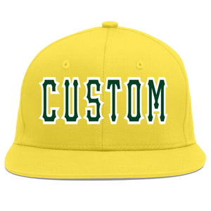 Custom Light Gold Green-White Flat Eaves Sport Baseball Cap