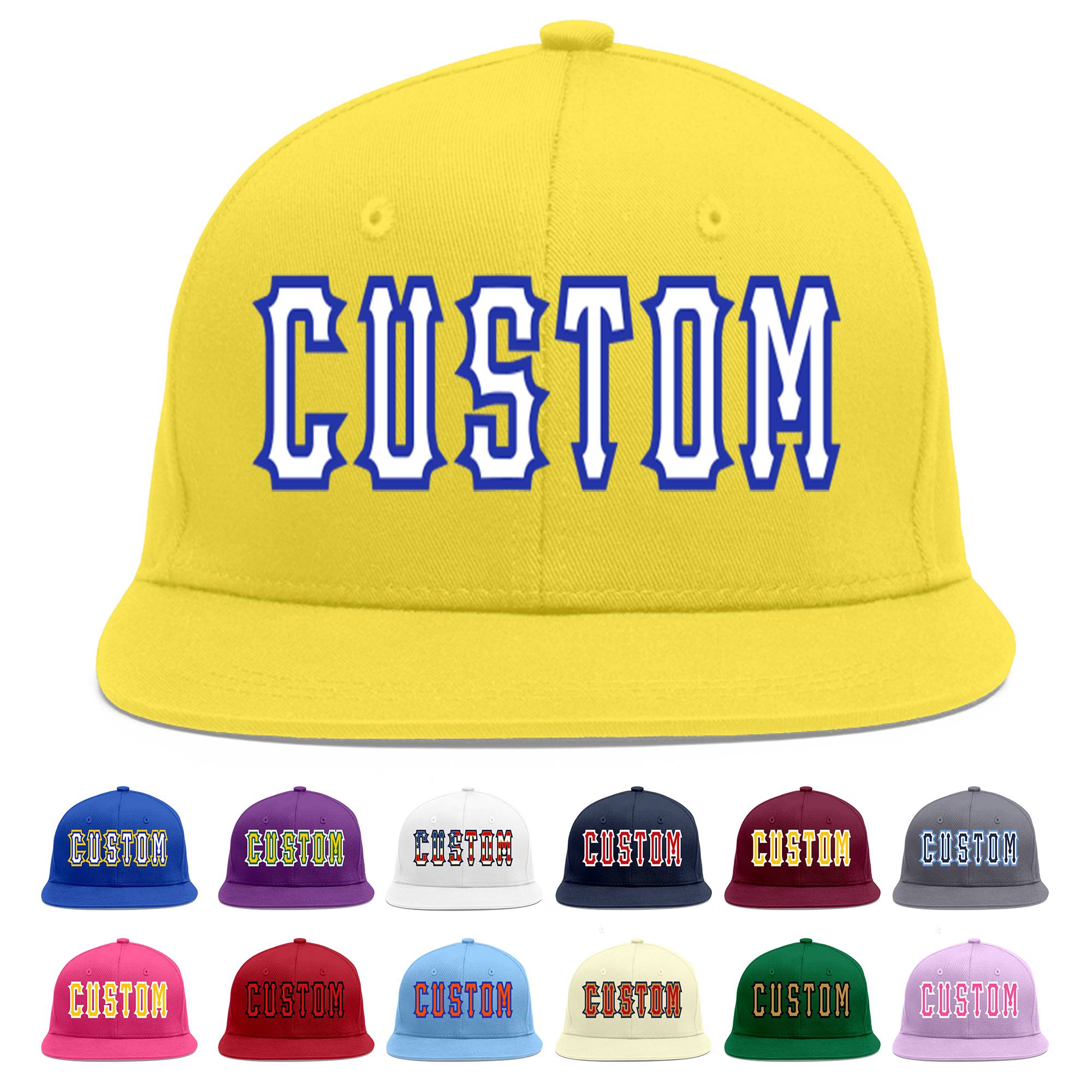 Custom Light Gold White-Royal Flat Eaves Sport Baseball Cap