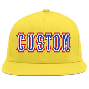 Custom Light Gold Royal-White Flat Eaves Sport Baseball Cap