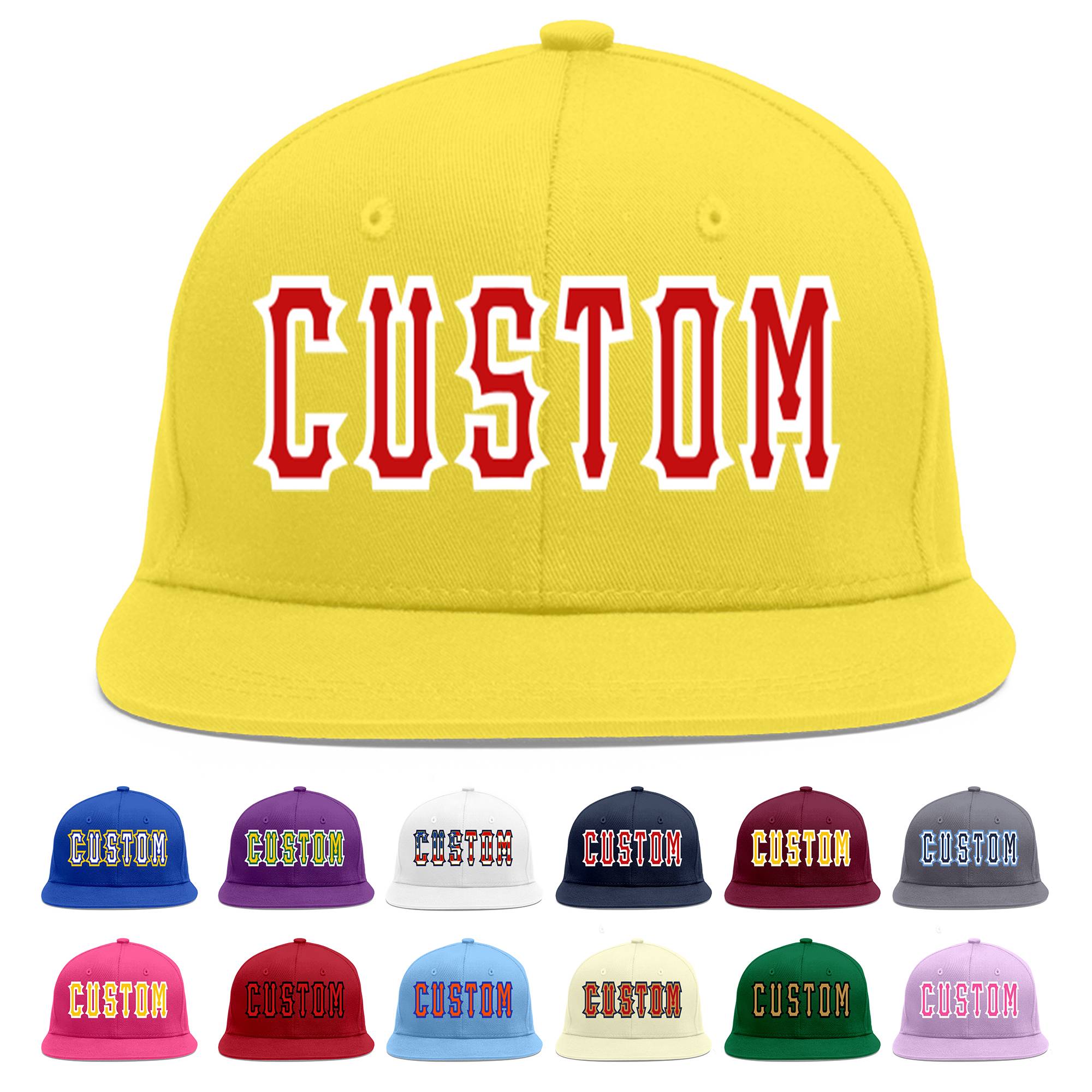 Custom Light Gold Red-White Flat Eaves Sport Baseball Cap