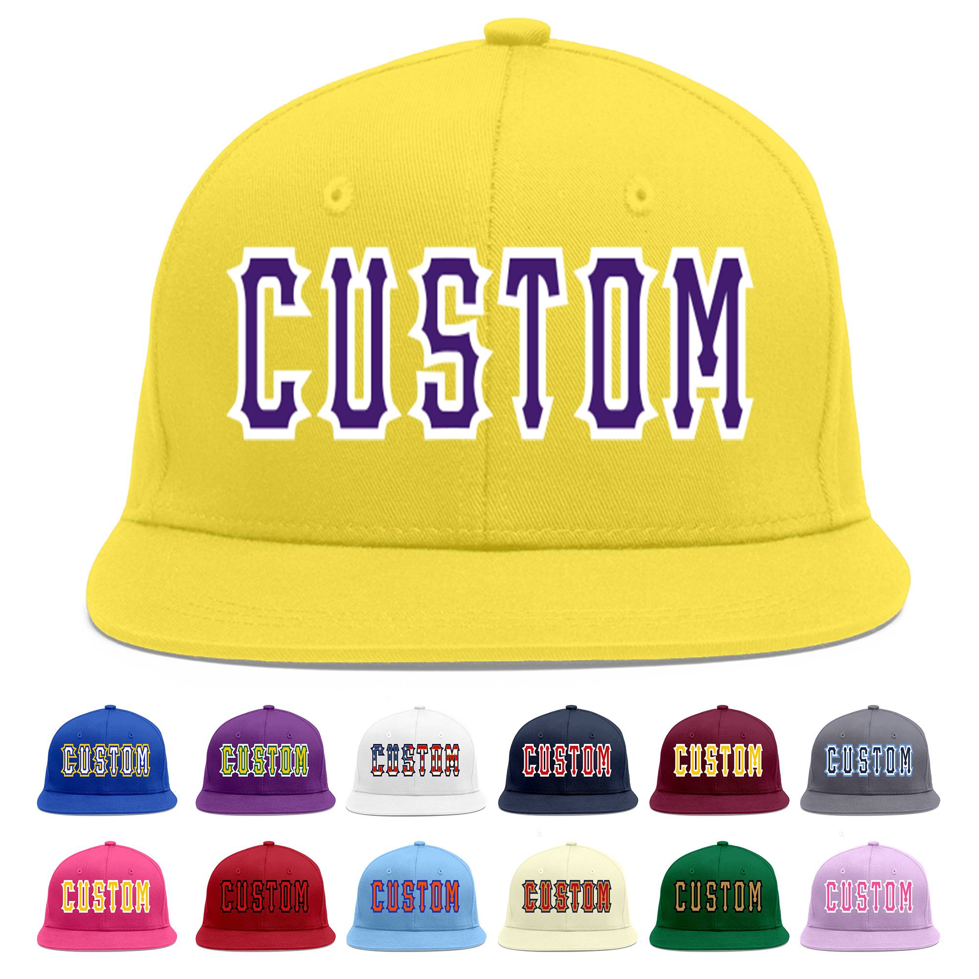 Custom Light Gold purple-White Flat Eaves Sport Baseball Cap