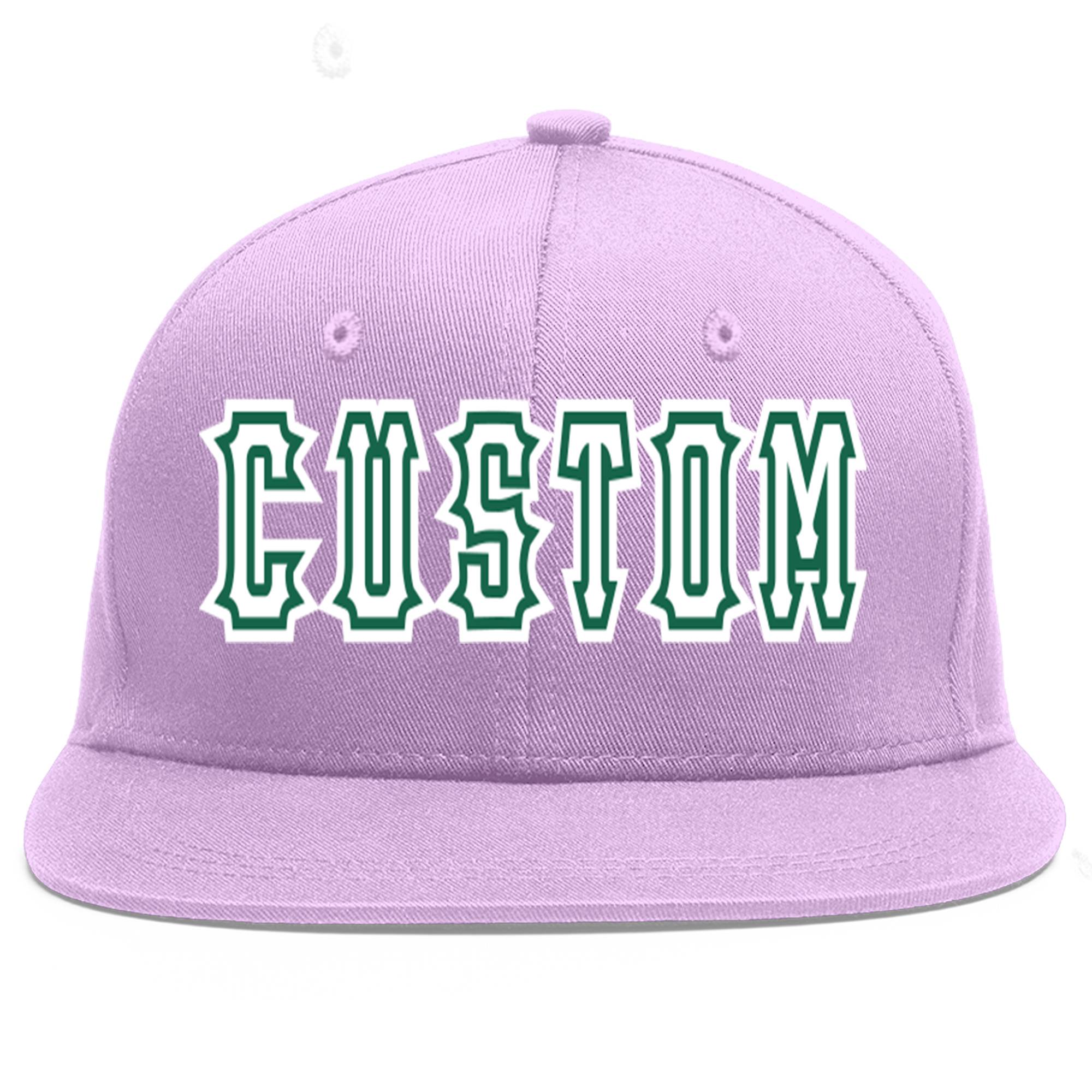 Custom Light Purple White-Kelly Green Flat Eaves Sport Baseball Cap