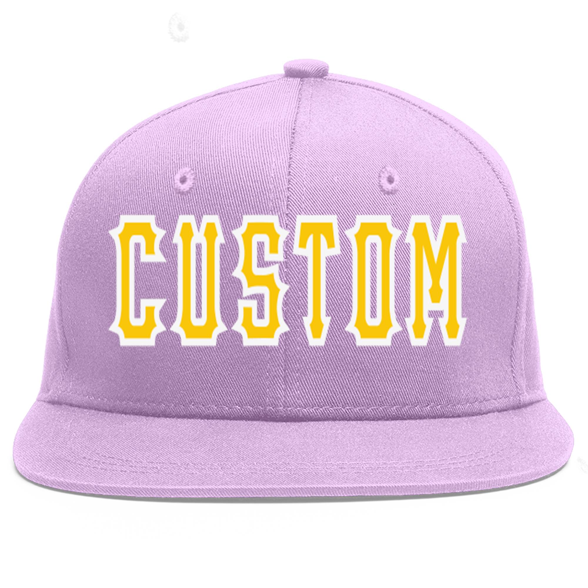 Custom Light Purple Gold-White Flat Eaves Sport Baseball Cap