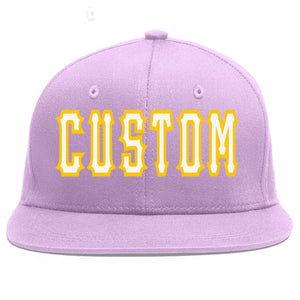 Custom Light Purple White-Gold Flat Eaves Sport Baseball Cap