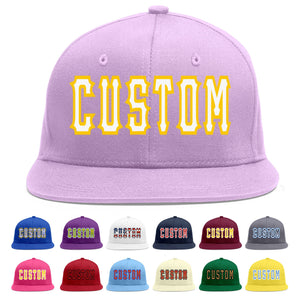 Custom Light Purple White-Gold Flat Eaves Sport Baseball Cap