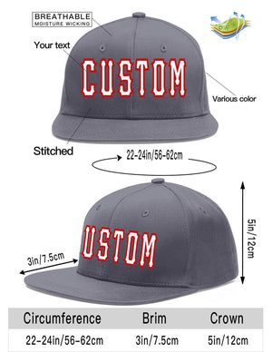 Custom Dark Gray White-Red Flat Eaves Sport Baseball Cap