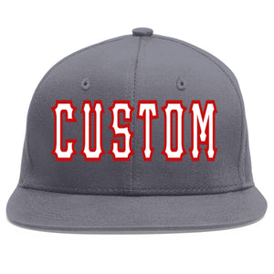 Custom Dark Gray White-Red Flat Eaves Sport Baseball Cap