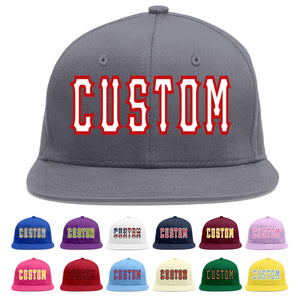 Custom Dark Gray White-Red Flat Eaves Sport Baseball Cap