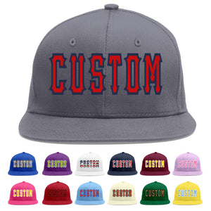 Custom Dark Gray Red-Navy Flat Eaves Sport Baseball Cap