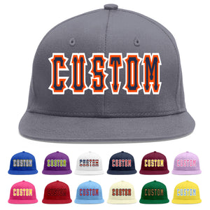 Custom Dark Gray Navy-Orange Flat Eaves Sport Baseball Cap