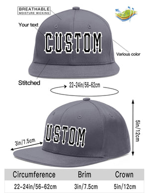 Custom Dark Gray Black-White Flat Eaves Sport Baseball Cap