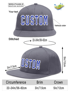 Custom Dark Gray Royal-White Flat Eaves Sport Baseball Cap