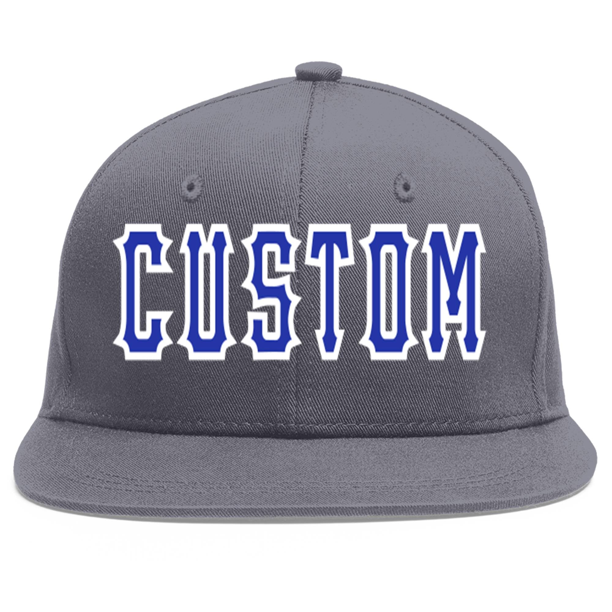 Custom Dark Gray Royal-White Flat Eaves Sport Baseball Cap