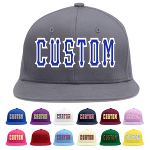 Custom Dark Gray Royal-White Flat Eaves Sport Baseball Cap