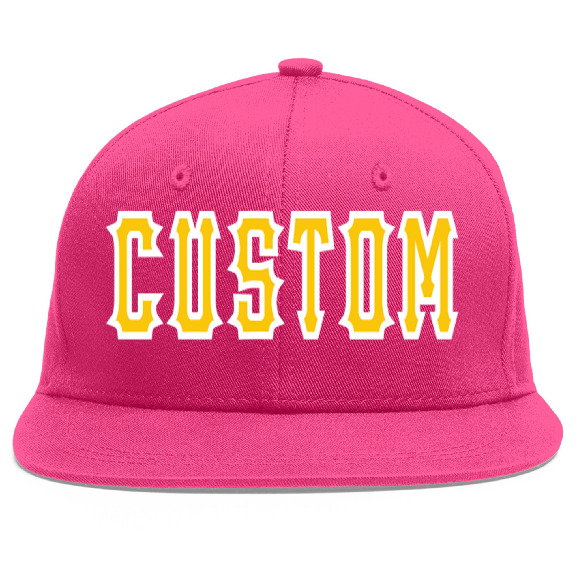 Custom Rose Red Gold-White Flat Eaves Sport Baseball Cap