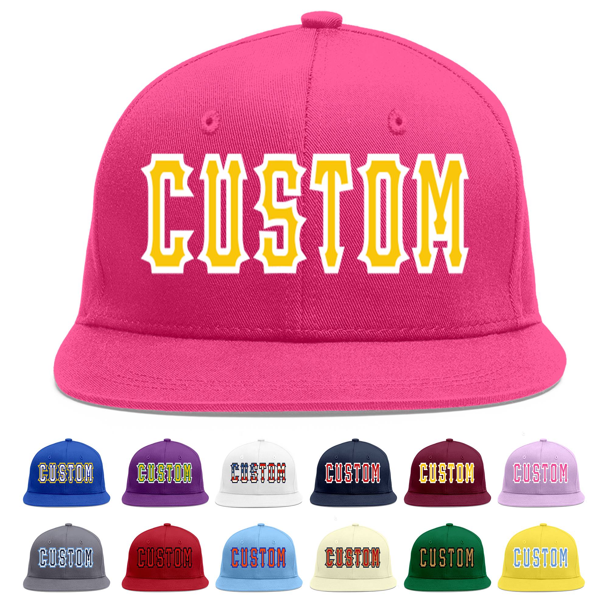 Custom Rose Red Gold-White Flat Eaves Sport Baseball Cap