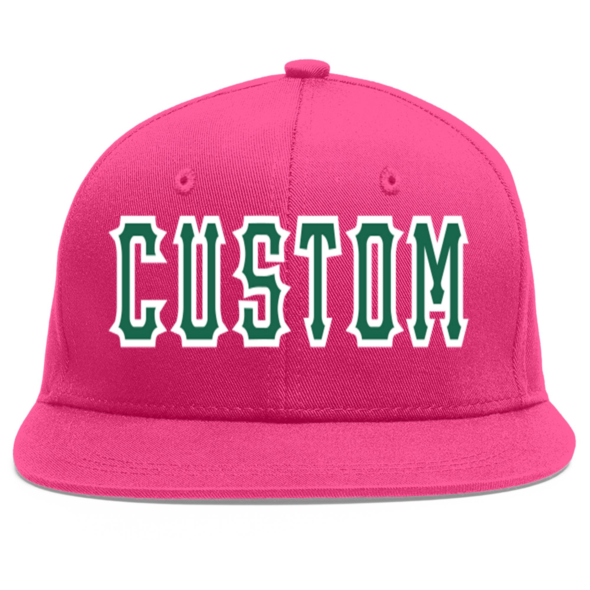 Custom Rose Red Kelly Green-White Flat Eaves Sport Baseball Cap