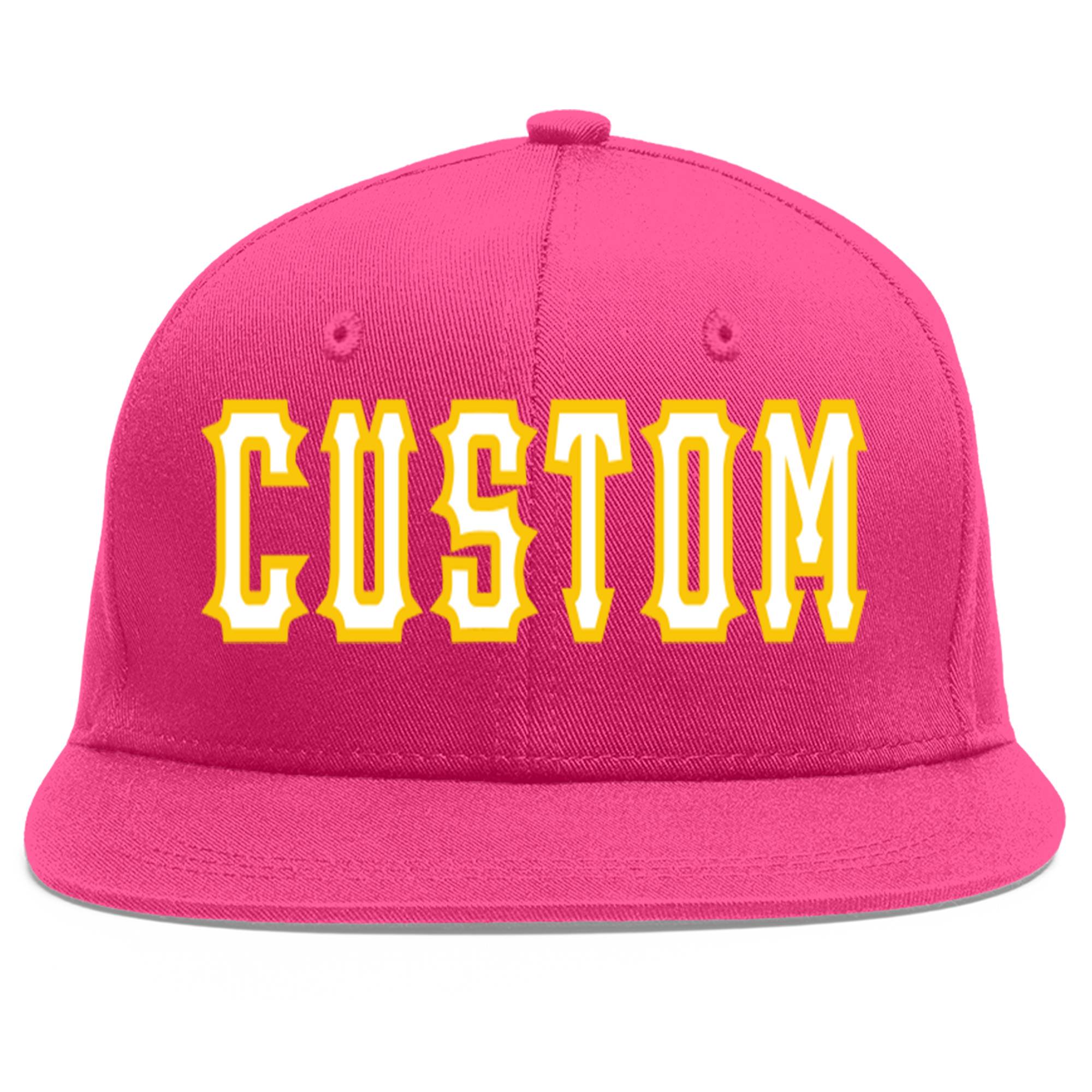 Custom Rose Red White-Gold Flat Eaves Sport Baseball Cap