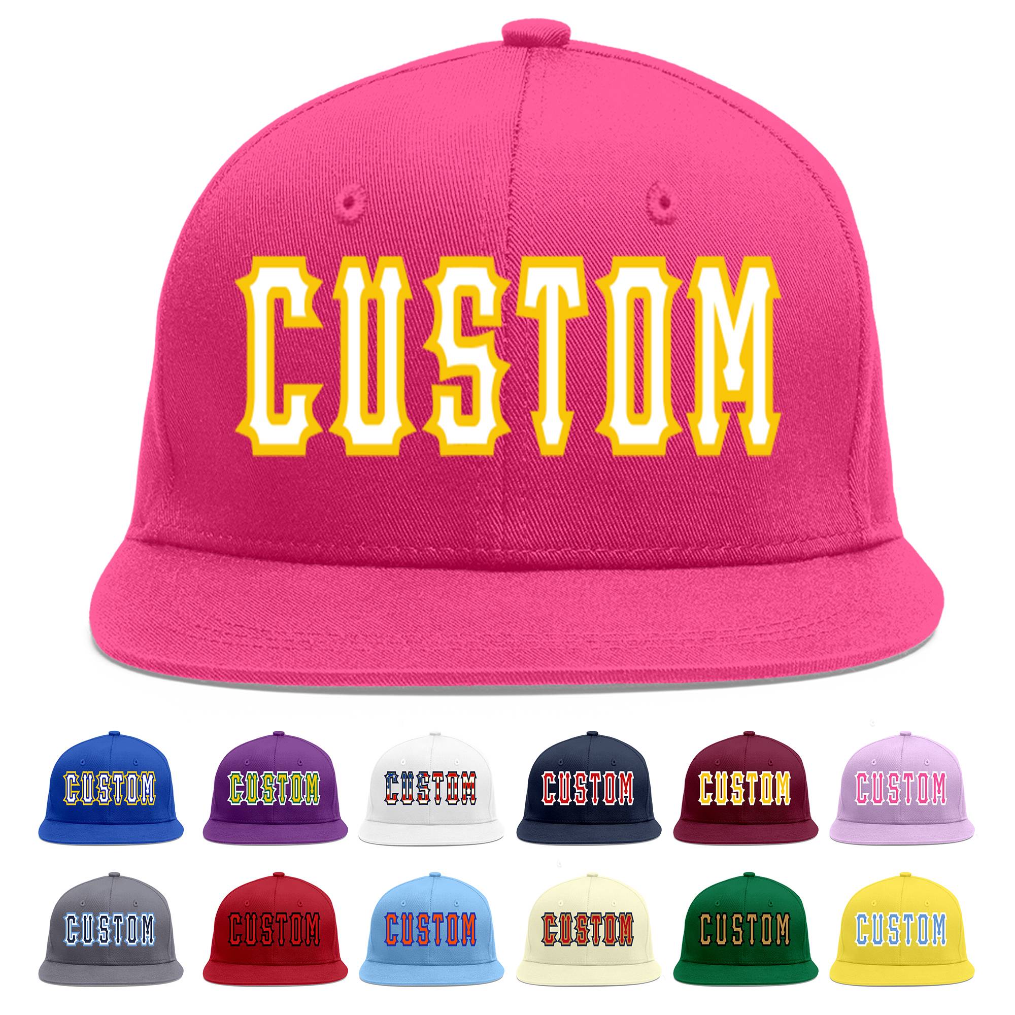 Custom Rose Red White-Gold Flat Eaves Sport Baseball Cap