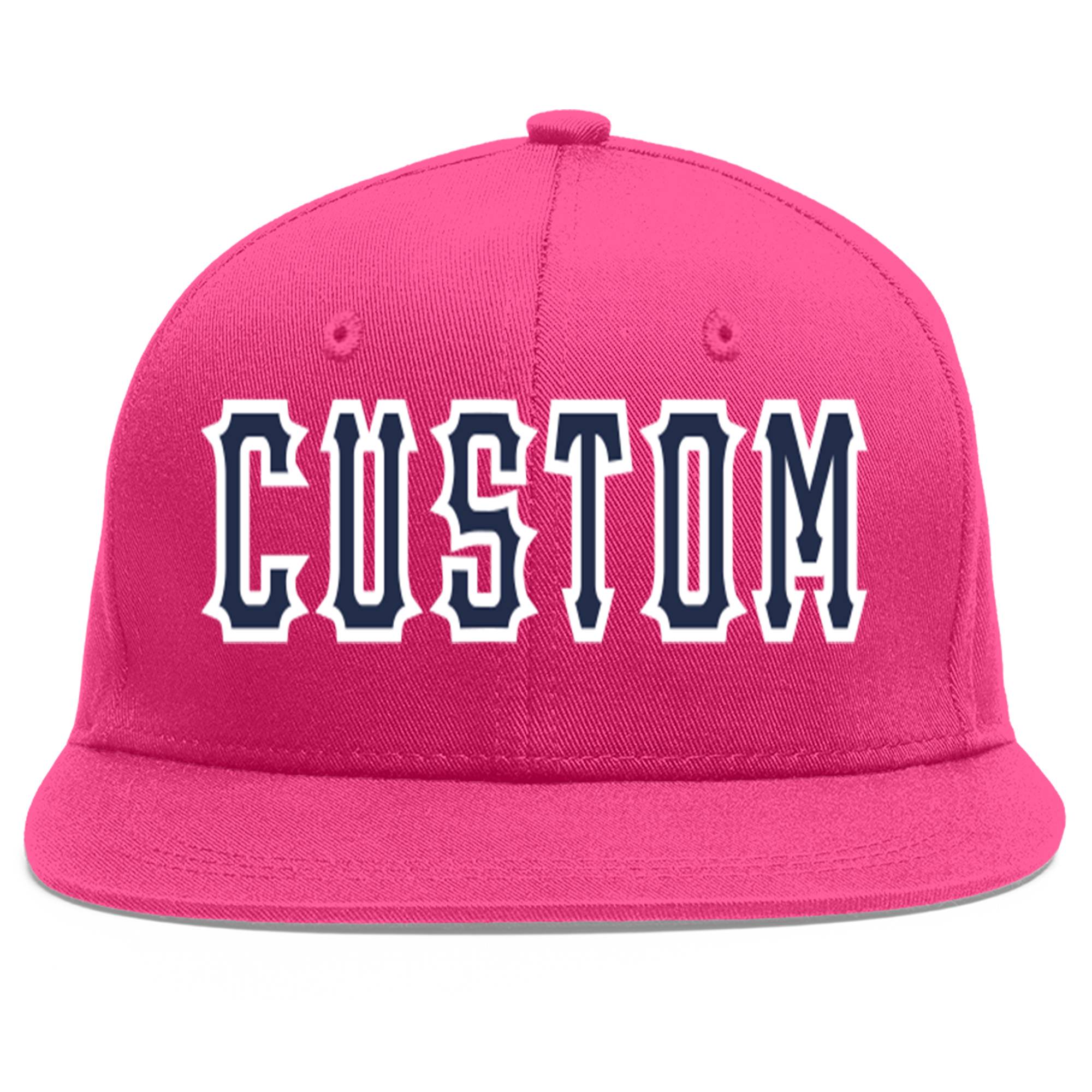 Custom Rose Red Navy-White Flat Eaves Sport Baseball Cap