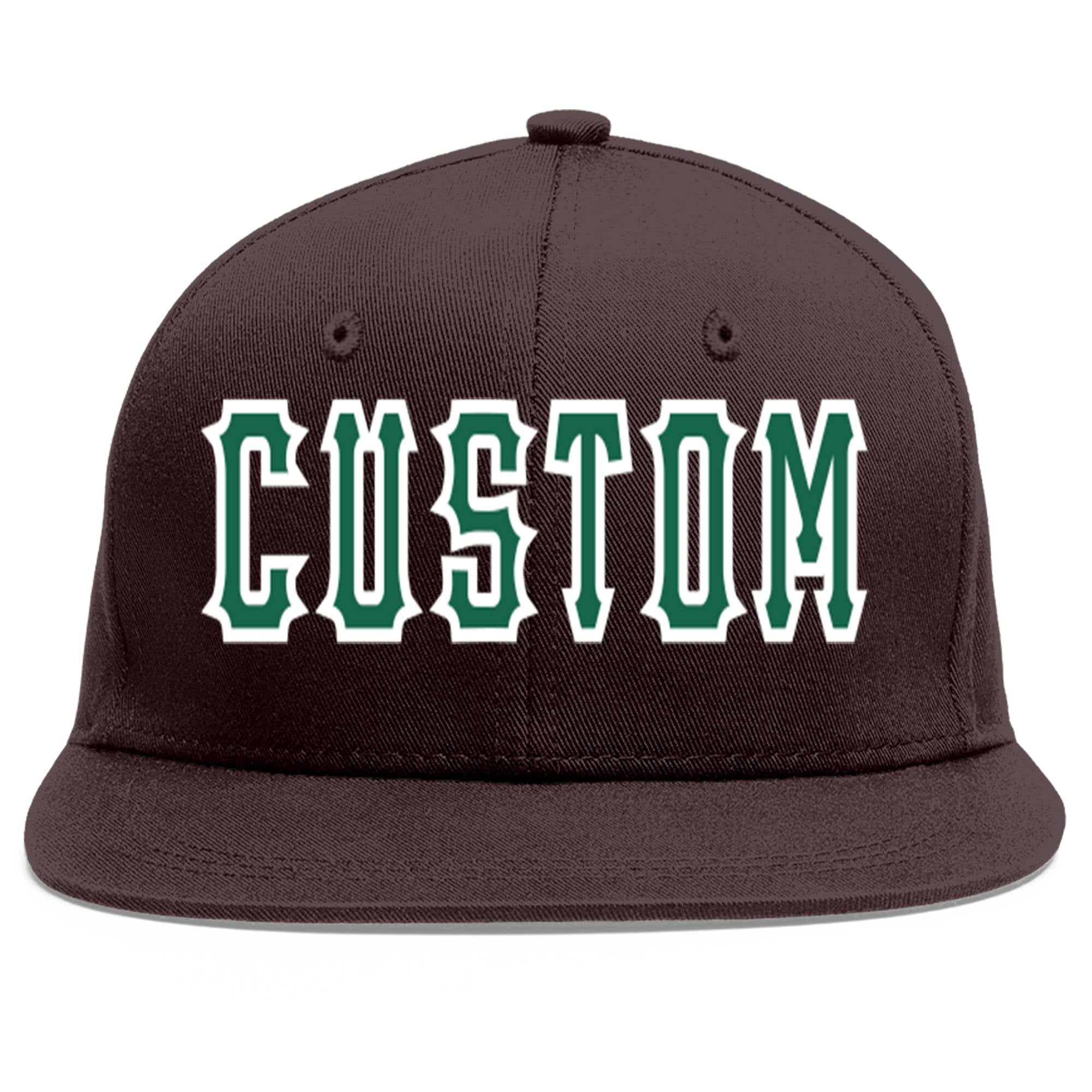 Custom Brown Kelly Green-White Flat Eaves Sport Baseball Cap