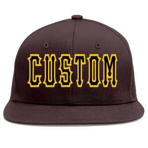 Custom Brown Black-Gold Flat Eaves Sport Baseball Cap