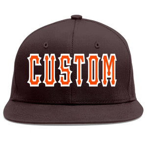 Casquette de baseball sport personnalisée marron orange-blanc Flat Eaves