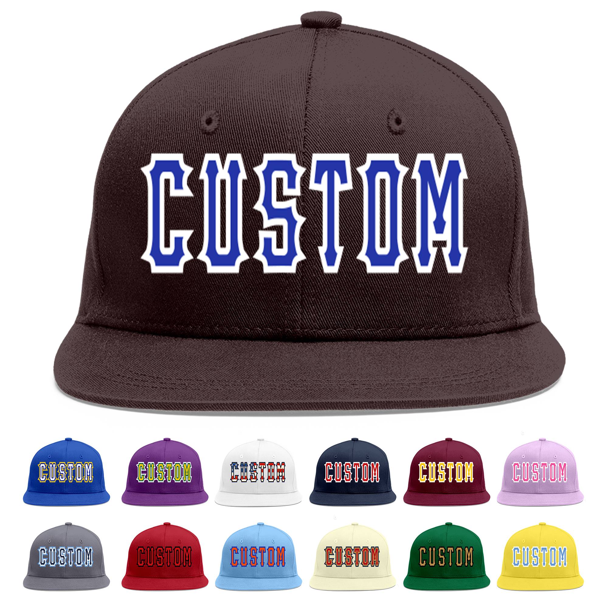 Custom Brown Royal-White Flat Eaves Sport Baseball Cap