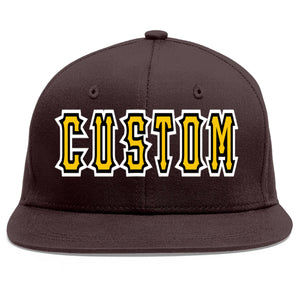 Custom Brown Gold-Black Flat Eaves Sport Baseball Cap