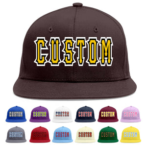 Custom Brown Gold-Black Flat Eaves Sport Baseball Cap