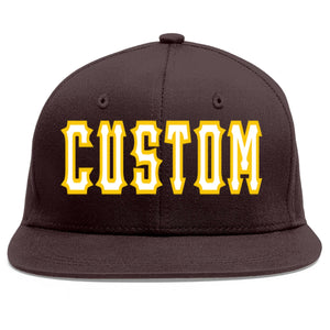 Custom Brown White-Gold Flat Eaves Sport Baseball Cap