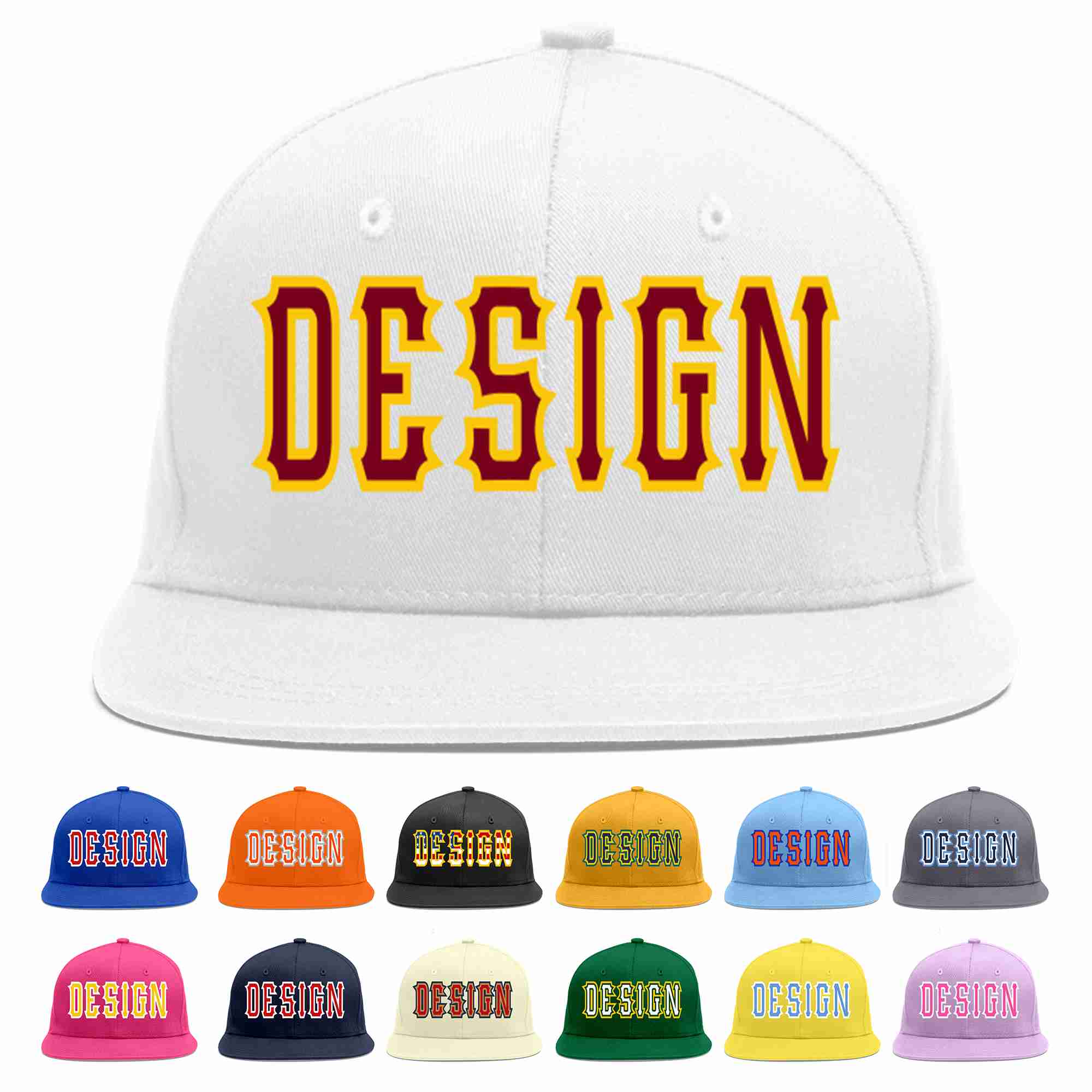 Custom White Crimson-Gold Flat Eaves Sport Baseball Cap Design for Men/Women/Youth