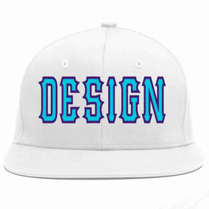 Conception personnalisée de casquette de baseball de sport à avant-toit plat bleu clair-violet blanc pour hommes/femmes/jeunes