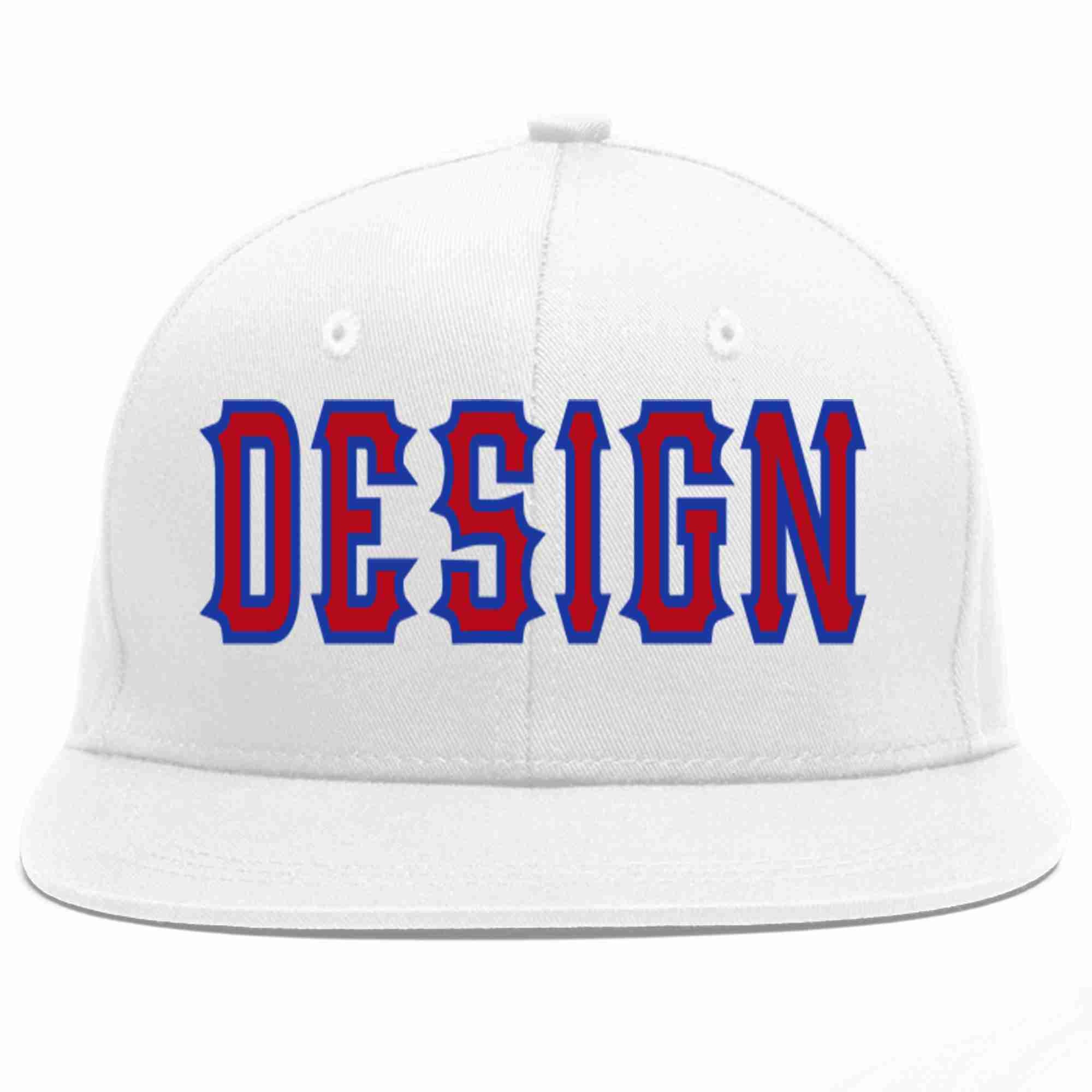 Custom White Red-Royal Flat Eaves Sport Baseball Cap Design for Men/Women/Youth