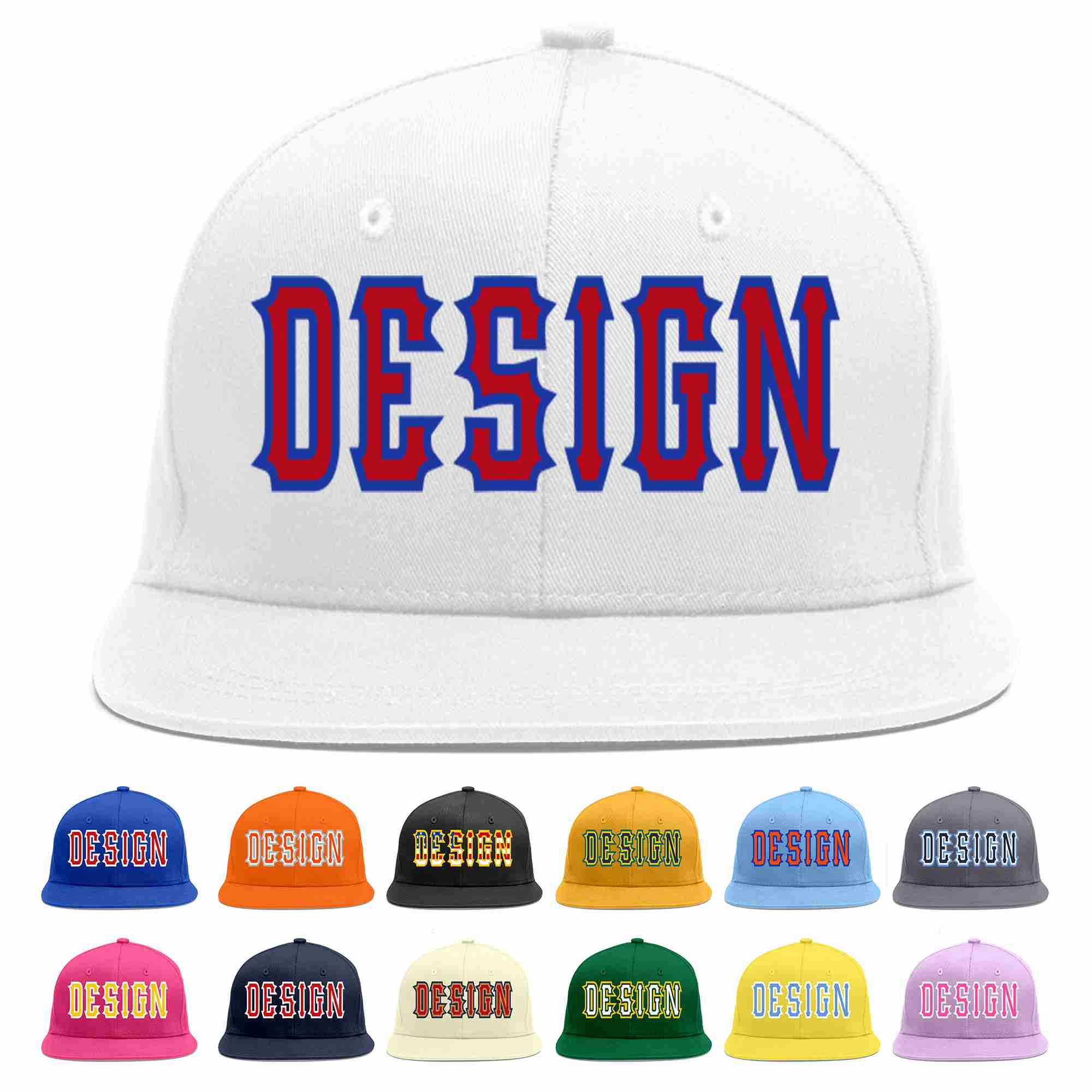 Custom White Red-Royal Flat Eaves Sport Baseball Cap Design for Men/Women/Youth