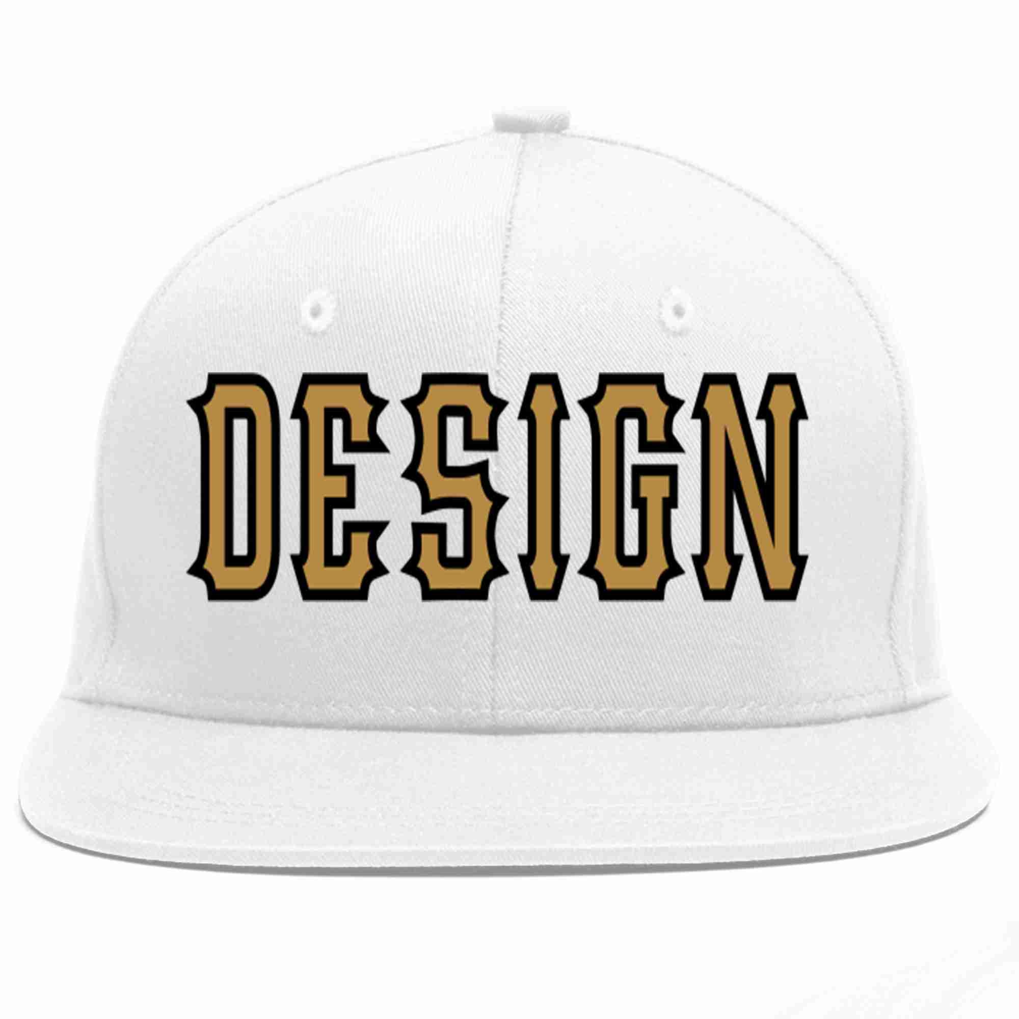 Custom White Old Gold-Black Flat Eaves Sport Baseball Cap Design for Men/Women/Youth