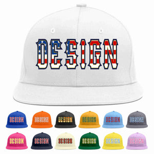 Custom White Vintage USA Flag-Gold Flat Eaves Sport Baseball Cap Design for Men/Women/Youth