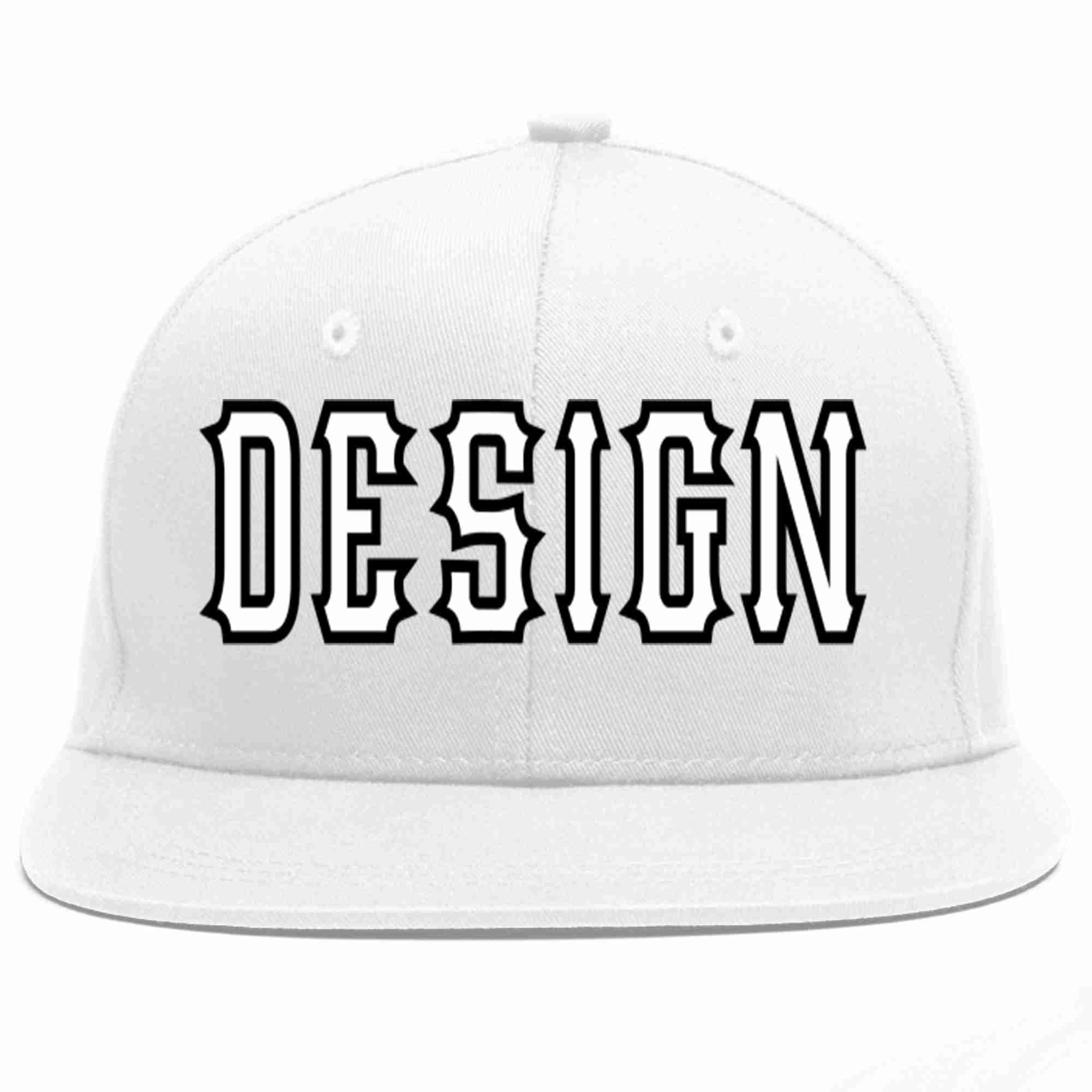 Custom White White-Black Flat Eaves Sport Baseball Cap Design for Men/Women/Youth