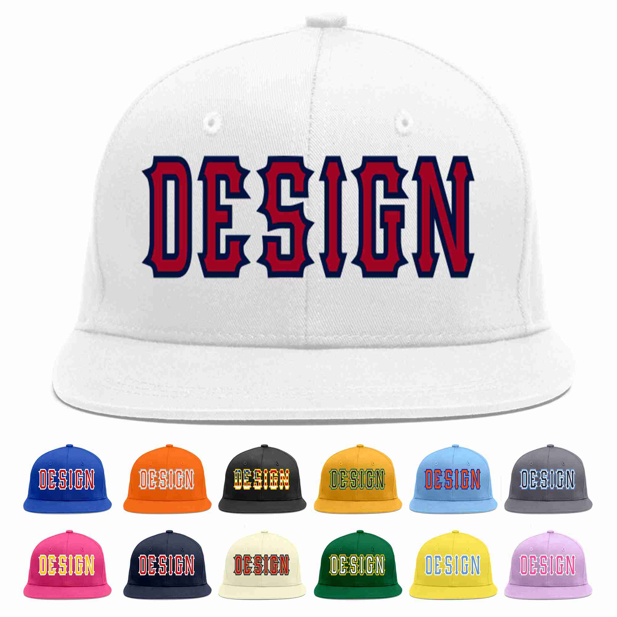 Custom White Red-Navy Flat Eaves Sport Baseball Cap Design for Men/Women/Youth