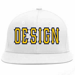 Conception personnalisée de casquette de baseball de sport à Eaves plates en or blanc-marine pour hommes/femmes/jeunes