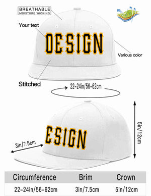 Conception personnalisée de casquette de baseball de sport à avant-toit plat blanc noir-jaune pour hommes/femmes/jeunes