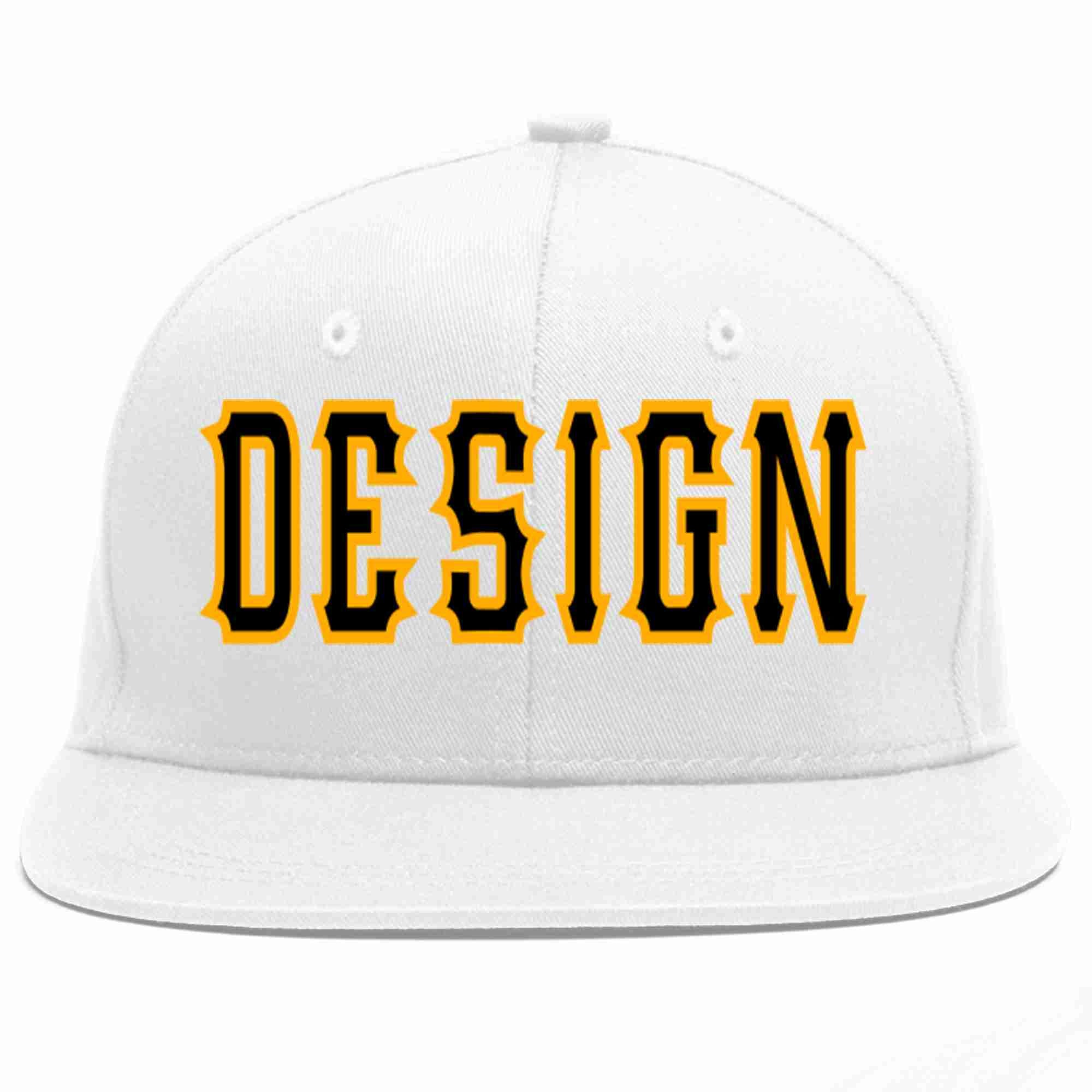 Custom White Black-Yellow Flat Eaves Sport Baseball Cap Design for Men/Women/Youth