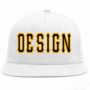 Conception personnalisée de casquette de baseball de sport à avant-toit plat blanc noir-jaune pour hommes/femmes/jeunes