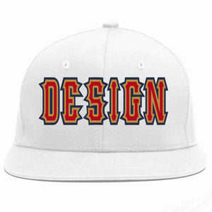 Conception personnalisée de casquette de baseball de sport à avant-toit plat blanc rouge-vieil or pour hommes/femmes/jeunes