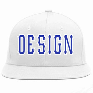 Conception personnalisée de casquette de baseball de sport à avant-toit plat blanc royal-blanc pour hommes/femmes/jeunes