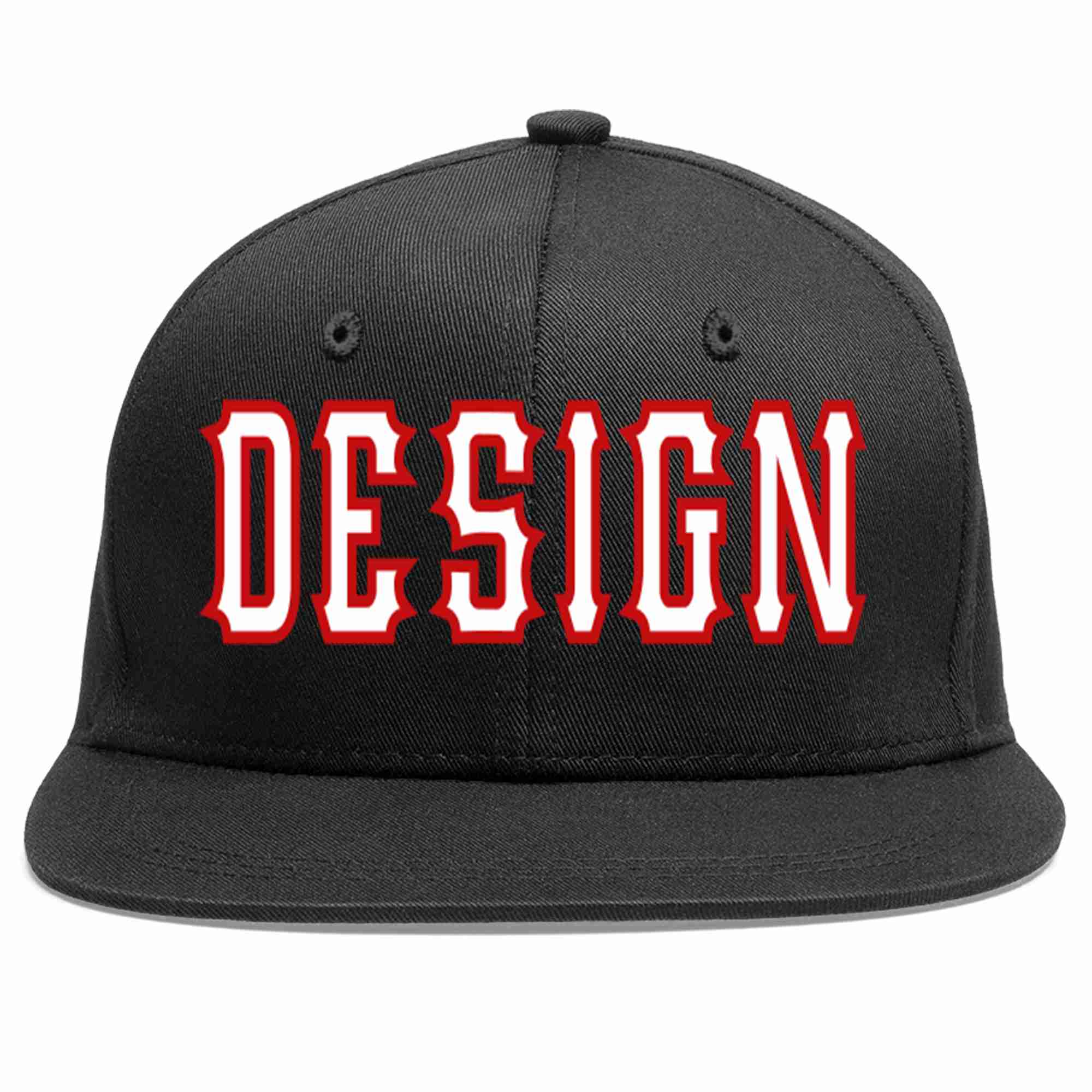 Custom Black White-Red Flat Eaves Sport Baseball Cap Design for Men/Women/Youth