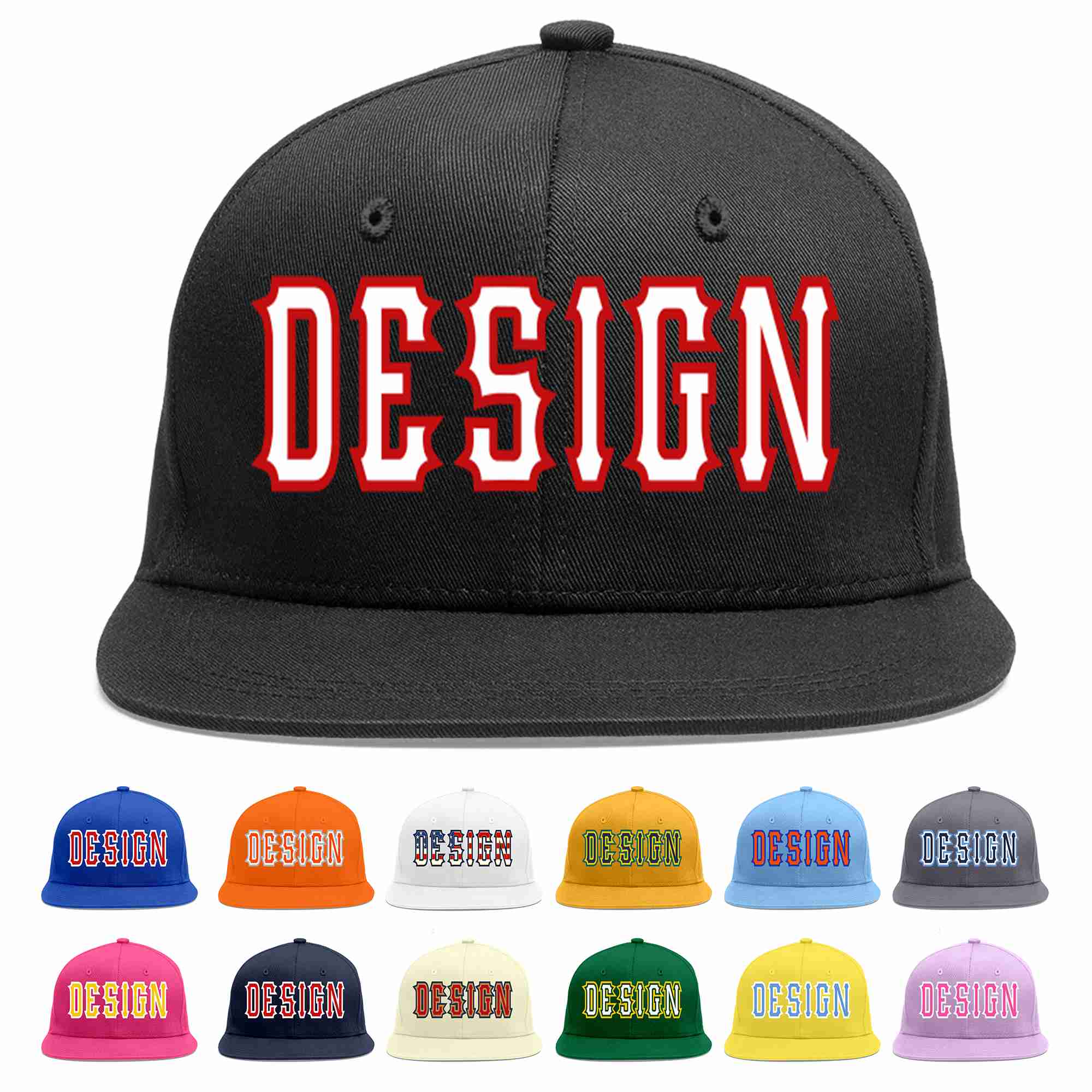 Custom Black White-Red Flat Eaves Sport Baseball Cap Design for Men/Women/Youth