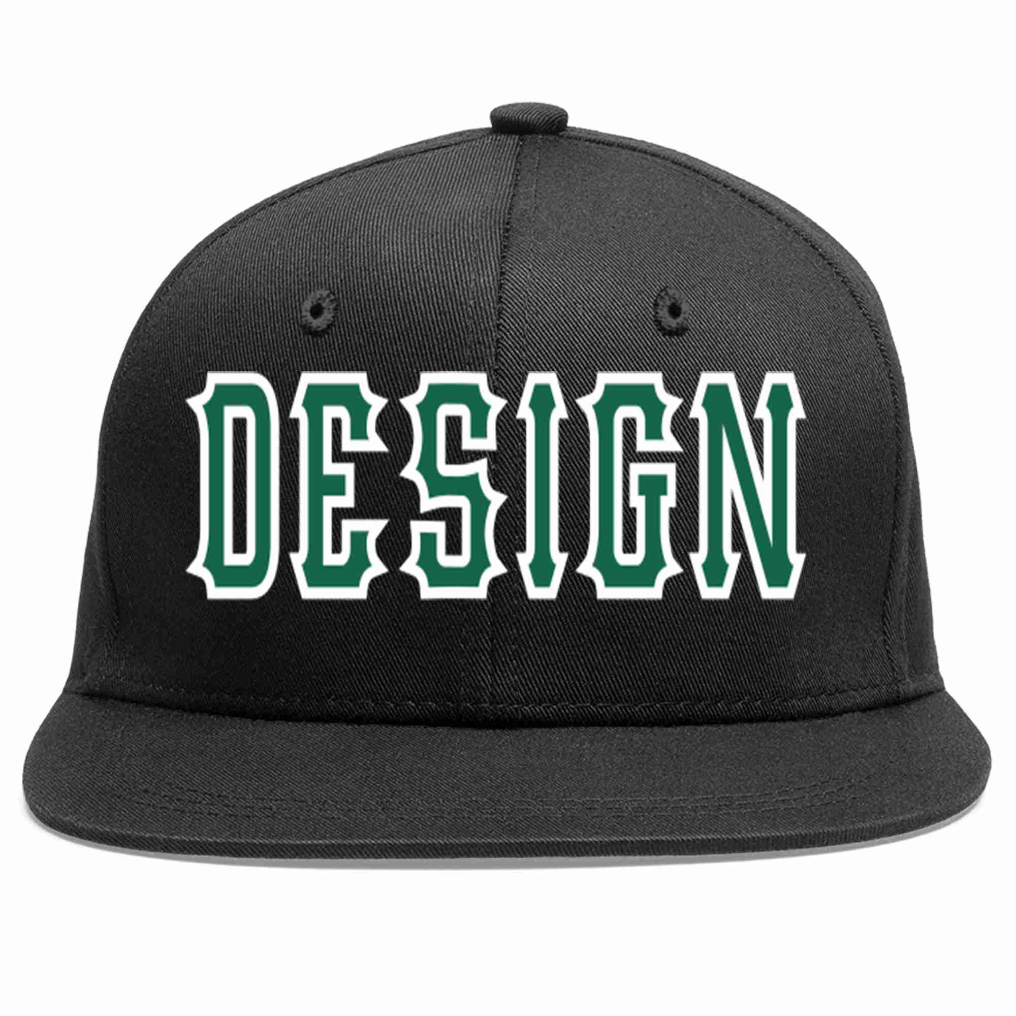 Casquette de baseball personnalisée noire Kelly vert-blanc avec avant-toit plat pour hommes/femmes/jeunes